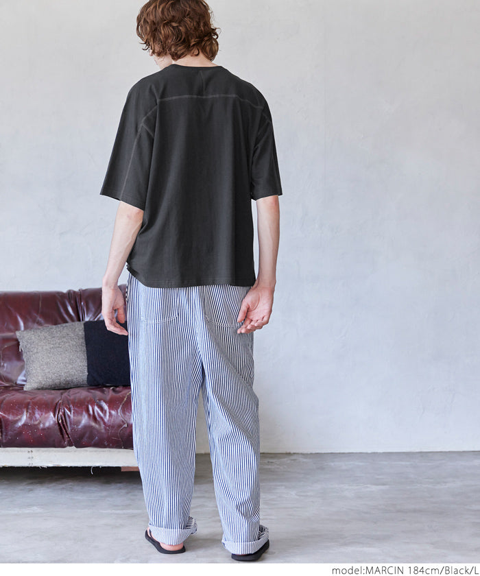 セール★1490円→990円 Tシャツ メンズ フットボールT 後ろ切り替え カバーステッチ ビッグシルエット クルーネック ミディアム丈 無地 半袖 メール便不可 24ss coca コカ